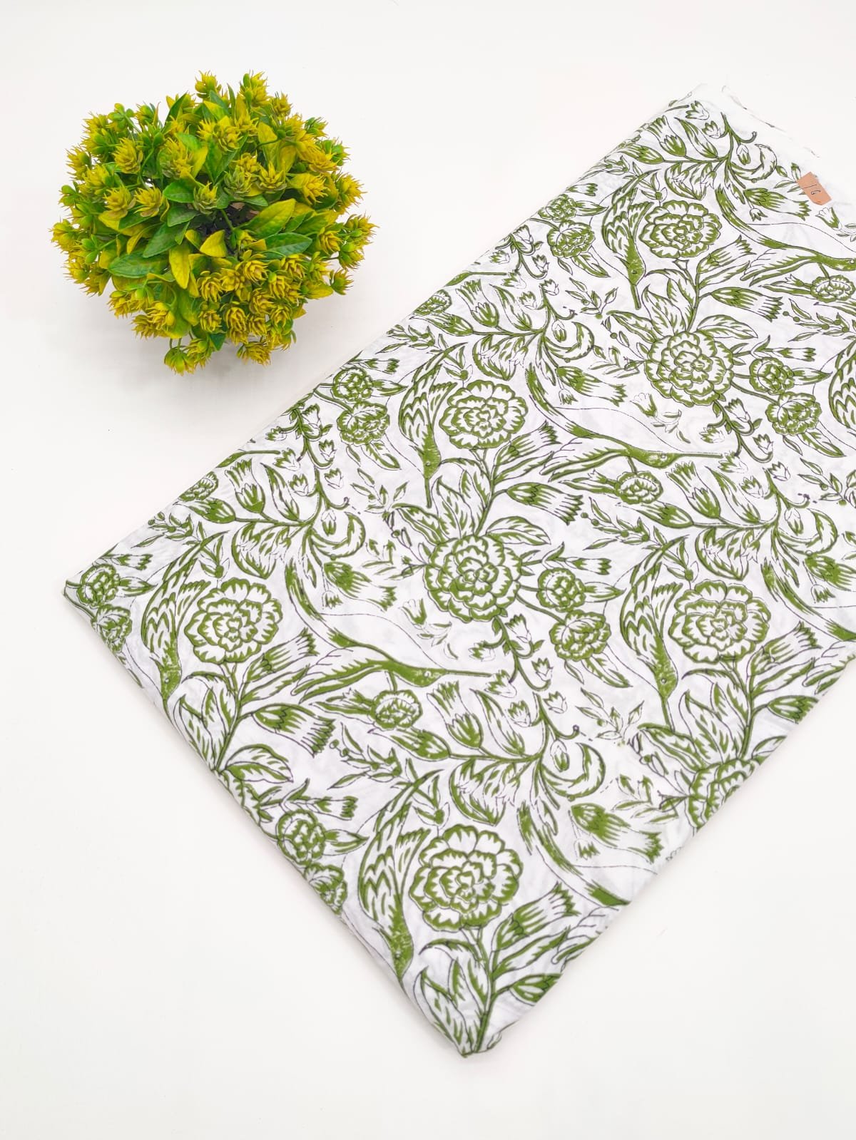White Floral Sanganeri Block Print Pure Cotton Fabric