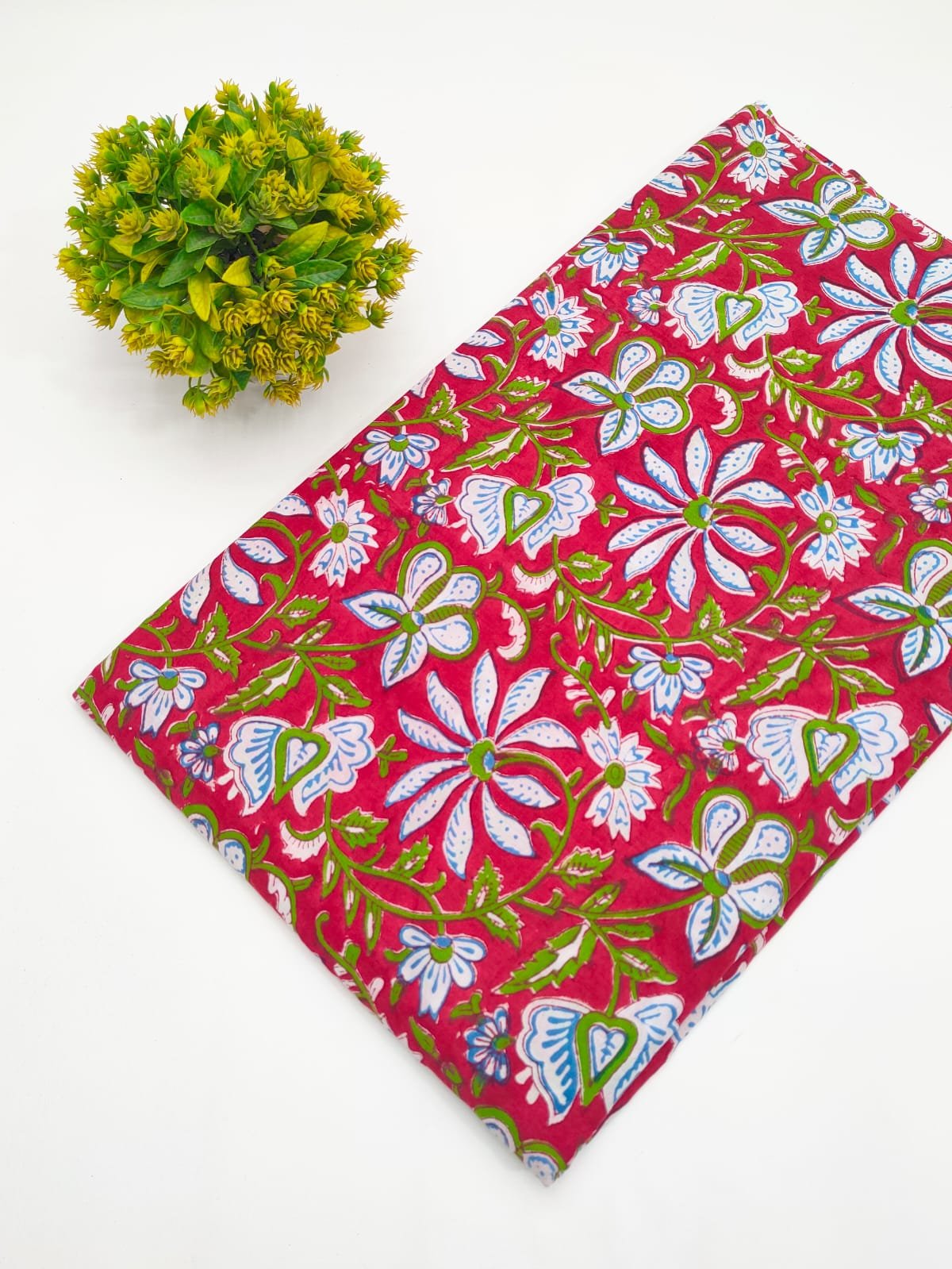 Pink Floral Hand Block Printed Pure Cotton Fabric