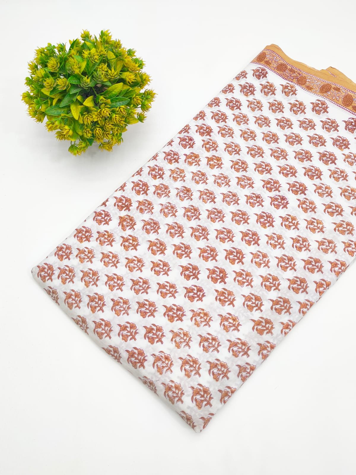 White Floral Boota Hand Block Printed Pure Cotton Fabric