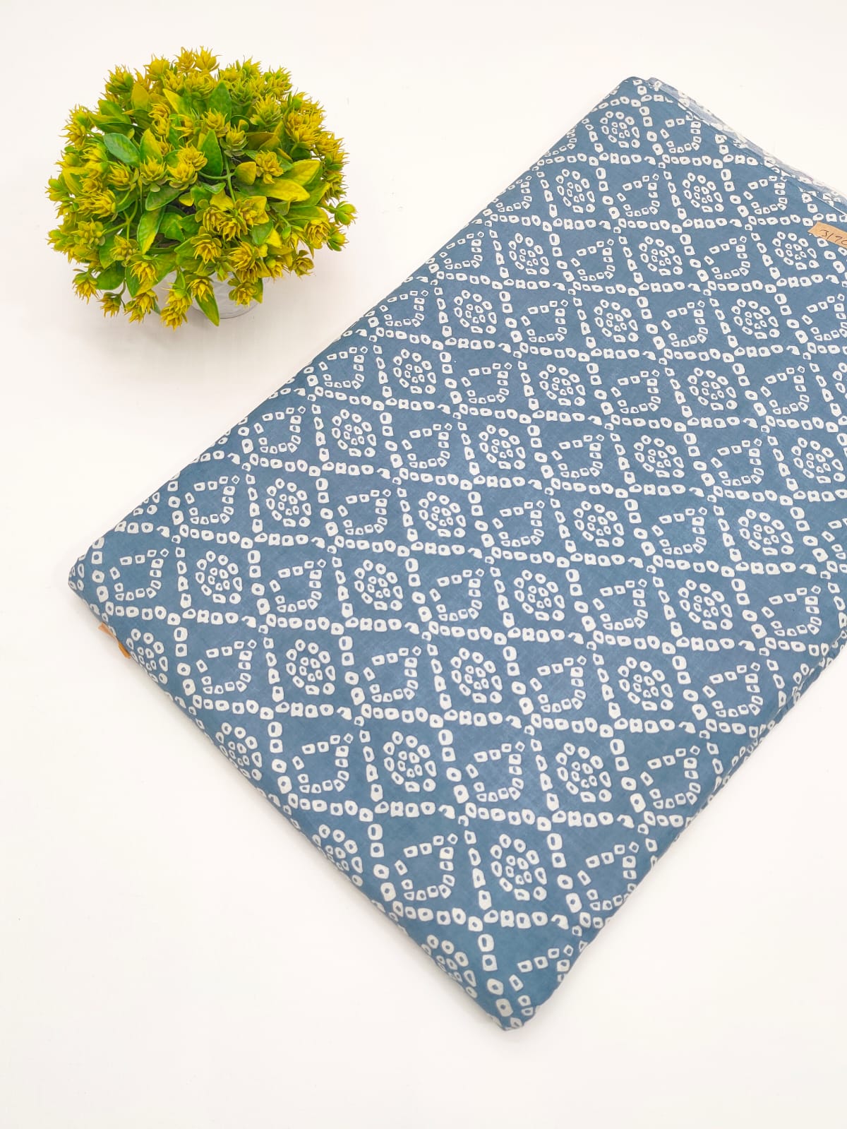 Slate Blue Bandhani Tie Dye Screen Print Pure Cotton Fabric - JBRGFD170