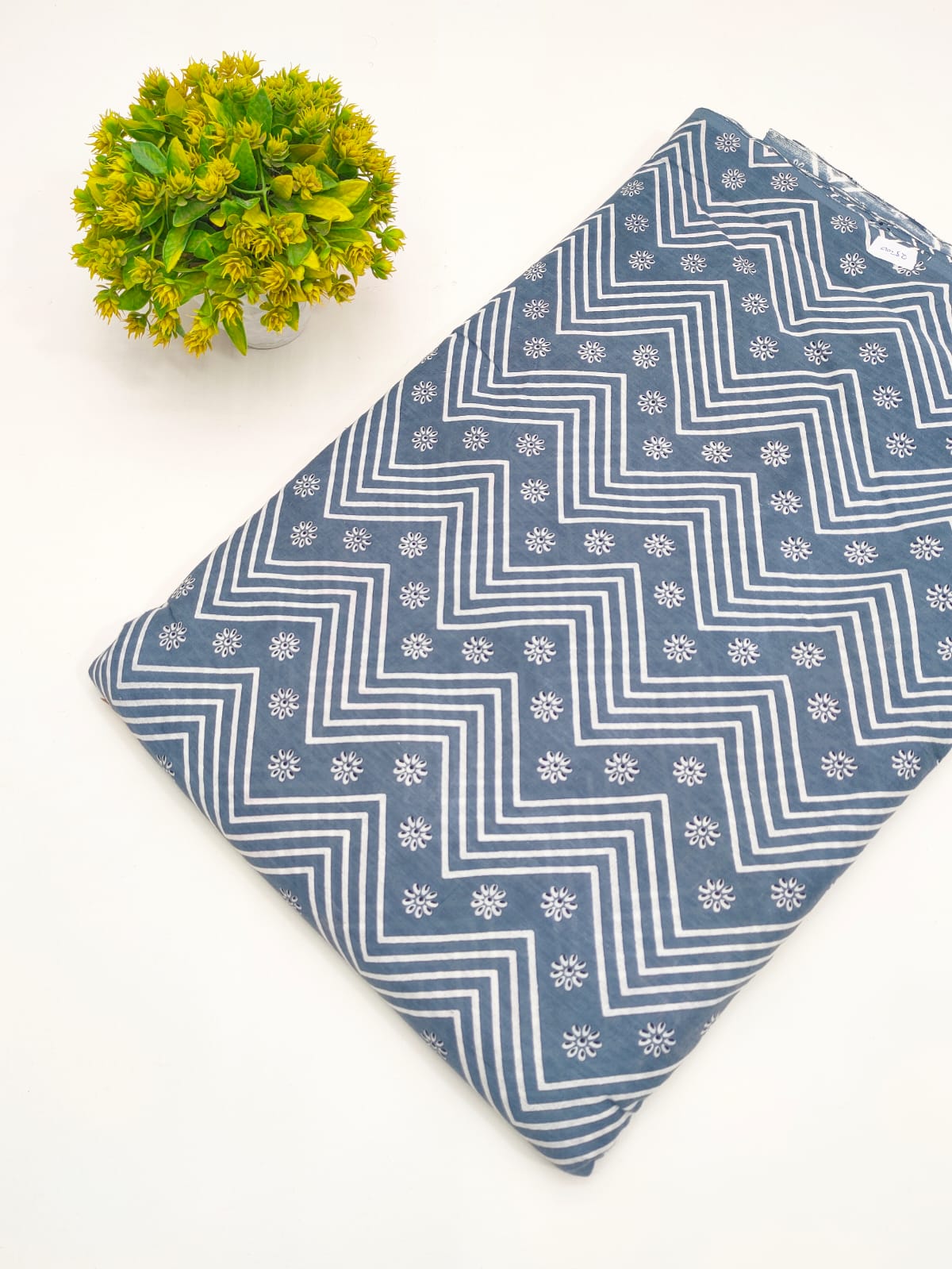 Slate Blue Chevron Screen Print Pure Cotton Fabric - JBRGFD135