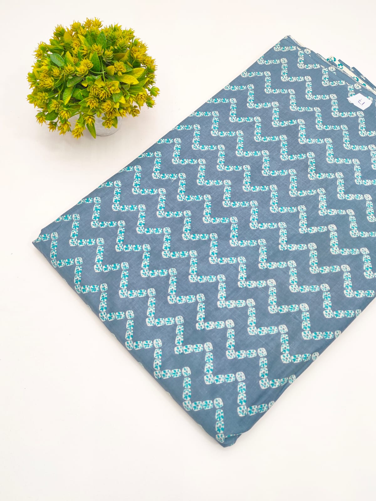 Slate Blue Chevron Zigzag Screen Print Pure Cotton Fabric - JBRGFD112