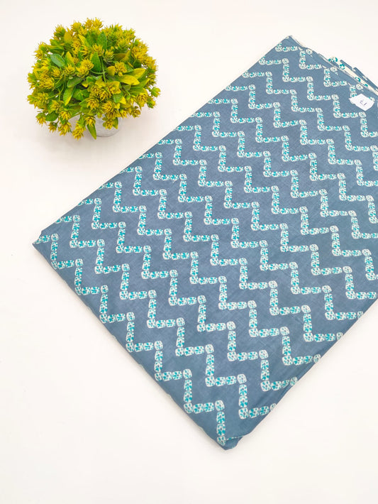 Slate Blue Chevron Zigzag Screen Print Pure Cotton Fabric - JBRGFD112