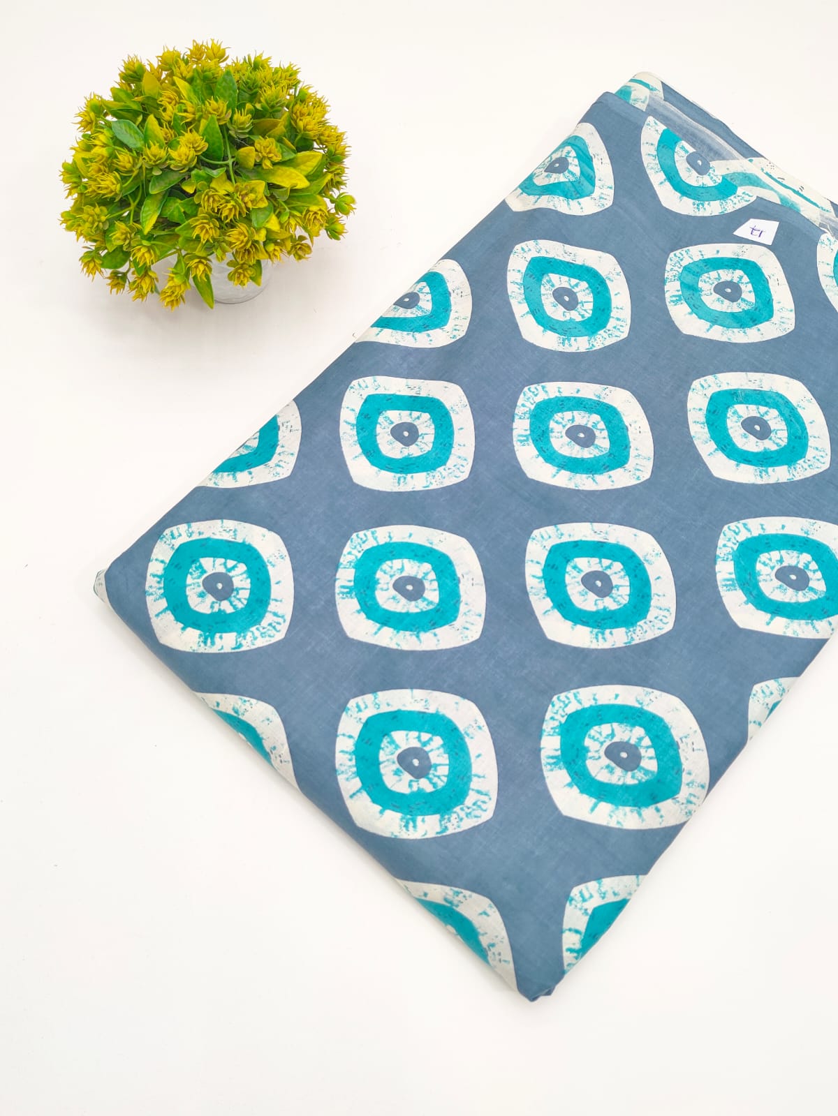 Slate Blue Geometric Abstract Screen Print Pure Cotton Fabric - JBRGFD113