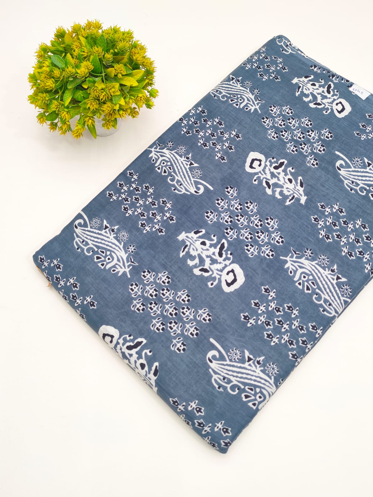Slate Blue Paisley Booti Screen Print Pure Cotton Fabric - JBRGFD133