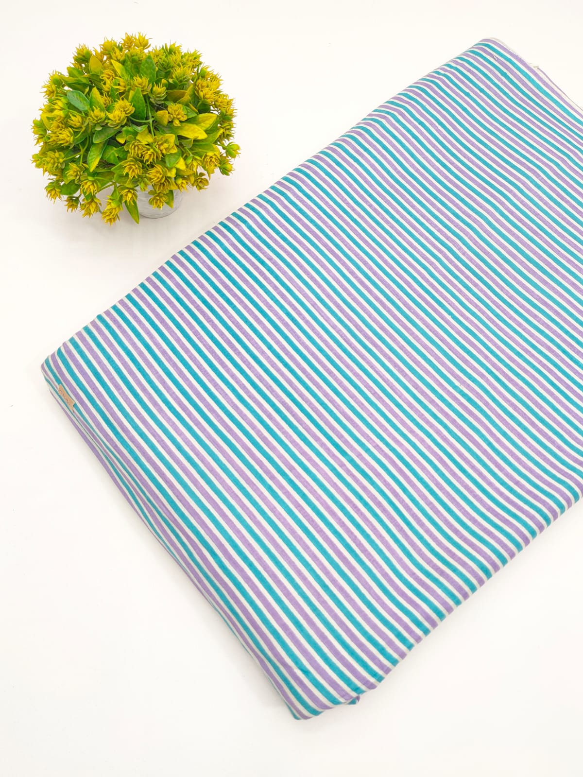 Teal and Lavender Classic Stripe Screen Print Pure Cotton Fabric - JBRGFD77