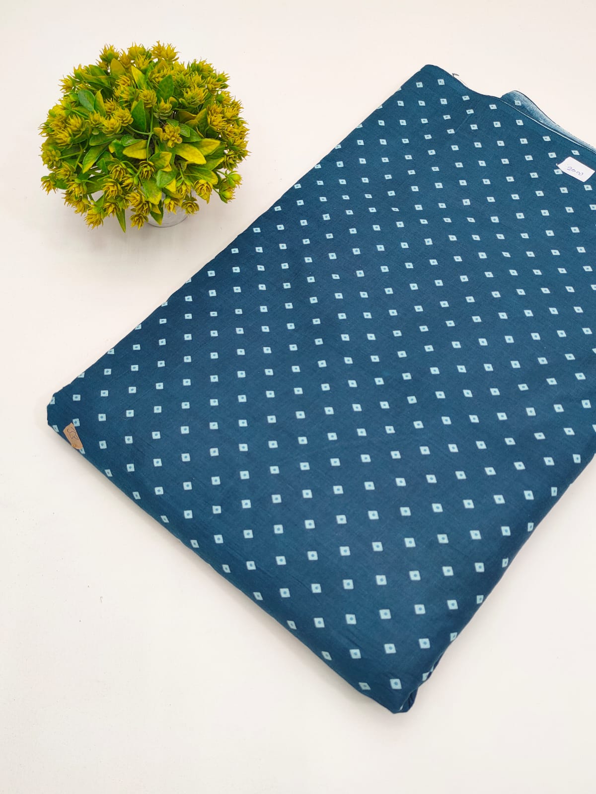 Teal Blue Bandhani Dot Screen Print Pure Cotton Fabric - JBRGFD50
