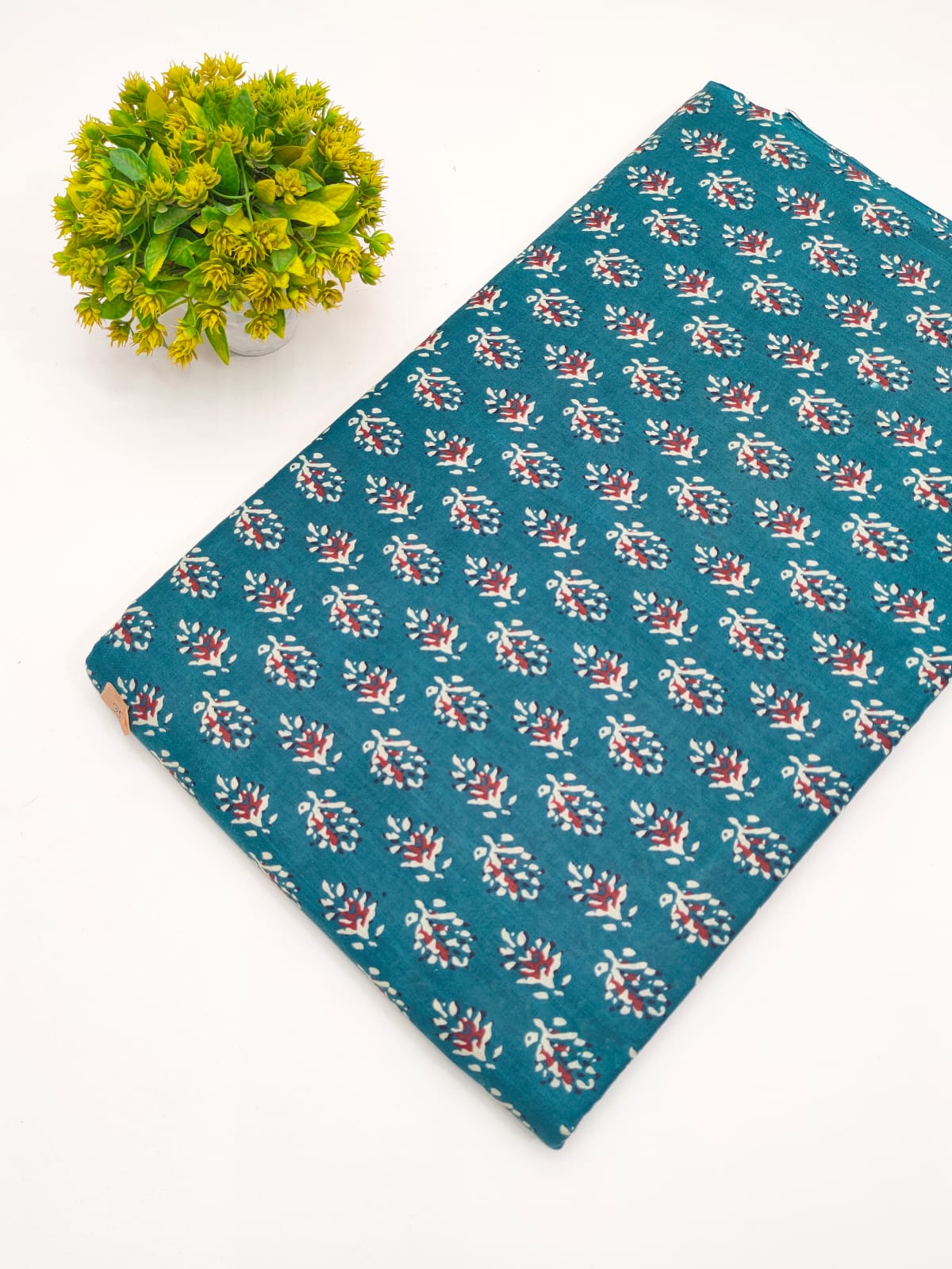 Teal Blue Botanical Booti Screen Print Pure Cotton Fabric - JBRGFD80