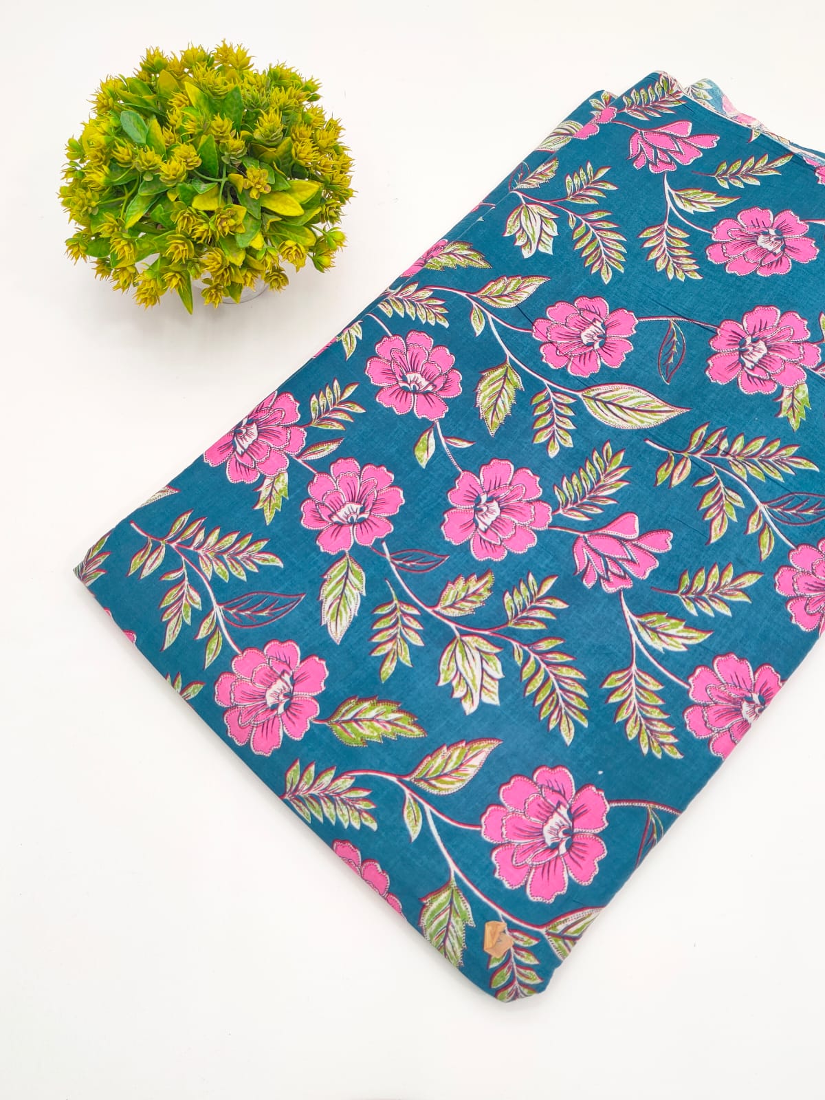 Teal Blue Botanical Vine Screen Print Pure Cotton Fabric - JBRGFD192