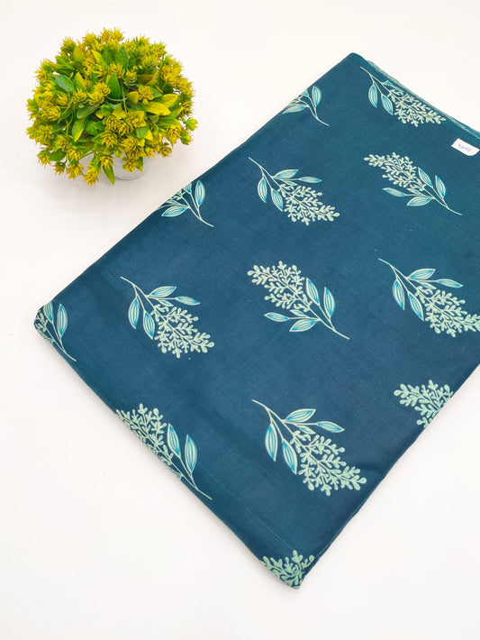 Teal Blue Botanical Vine Screen Print Pure Cotton Fabric - JBRGFD76