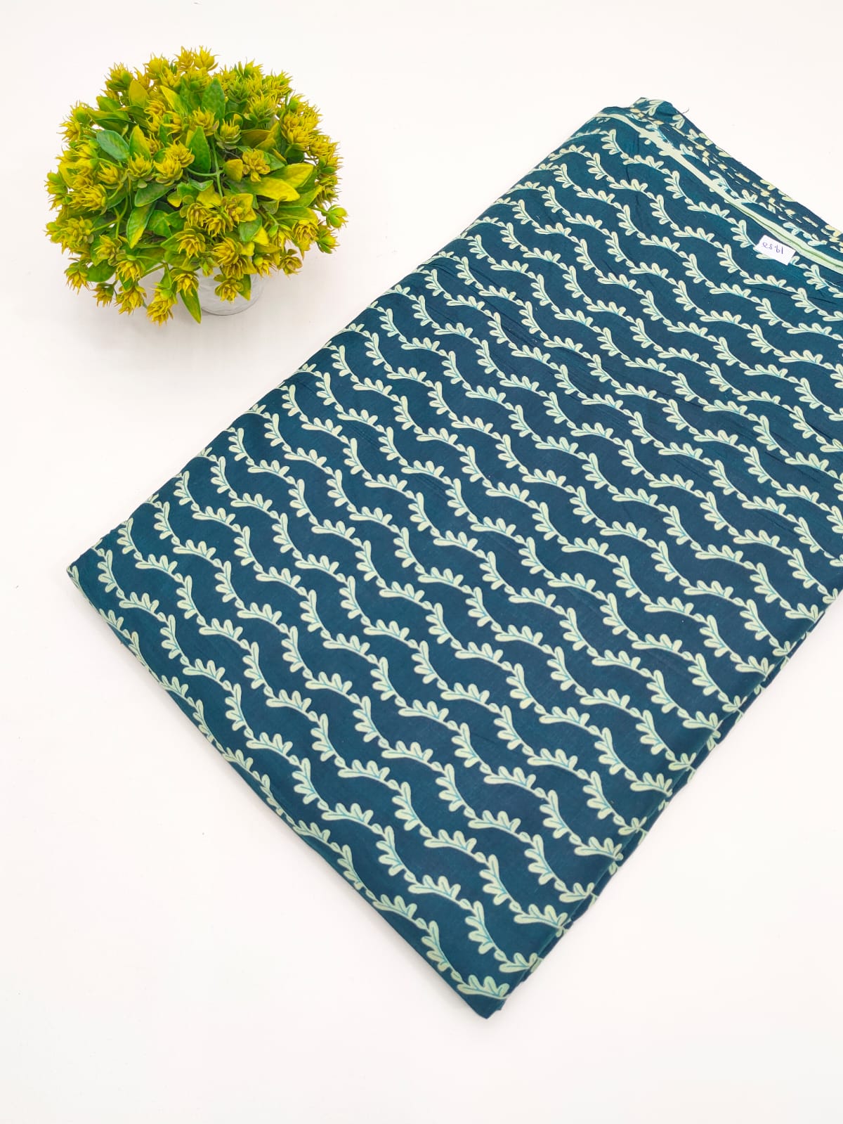 Teal Blue Botanical Vine Screen Print Pure Cotton Fabric - JBRGFD78