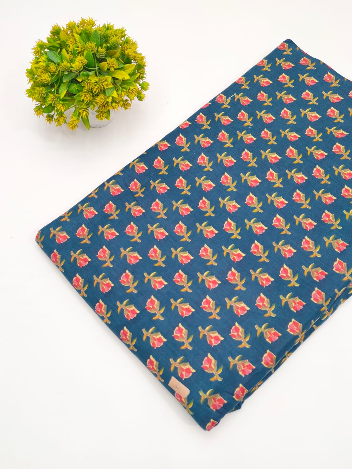Teal Blue Floral Booti Screen Print Pure Cotton Fabric - JBRGFD107