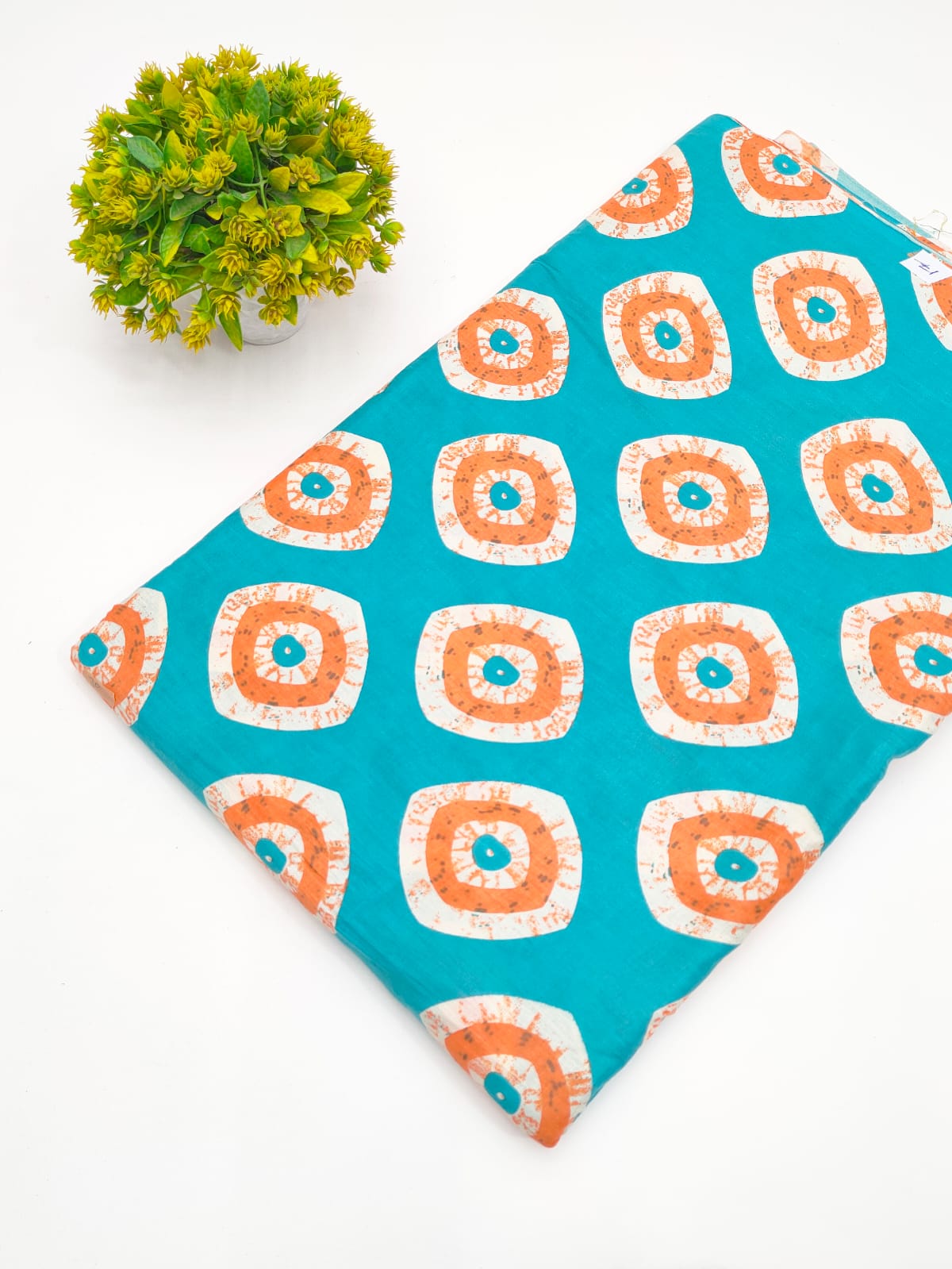 Teal Blue Geometric Abstract Screen Print Pure Cotton Fabric - JBRGFD108