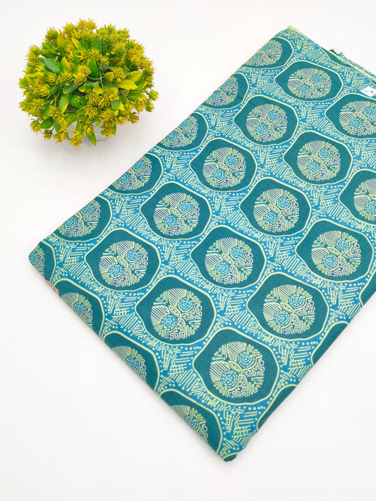 Teal Blue Geometric Abstract Screen Print Pure Cotton Fabric - JBRGFD148
