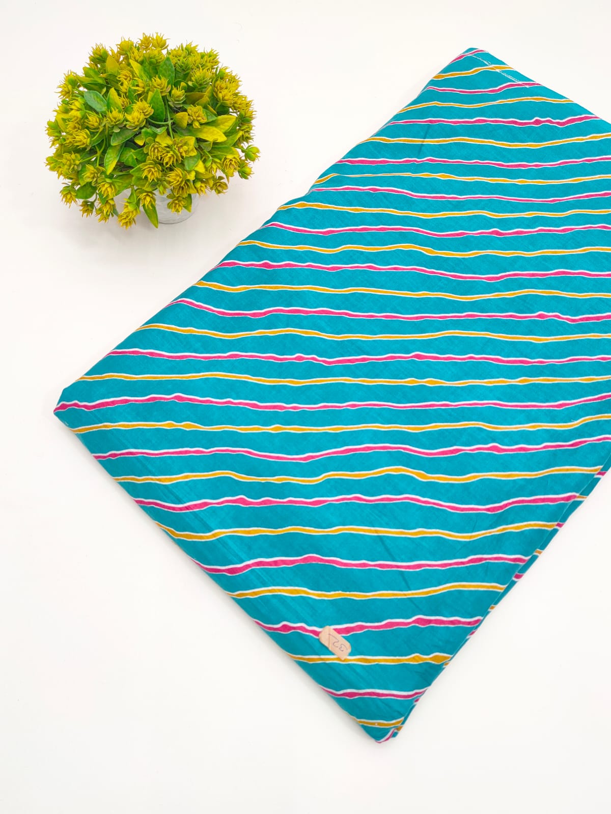 Teal Blue Wavy Stripe Screen Print Pure Cotton Fabric - JBRGFD134