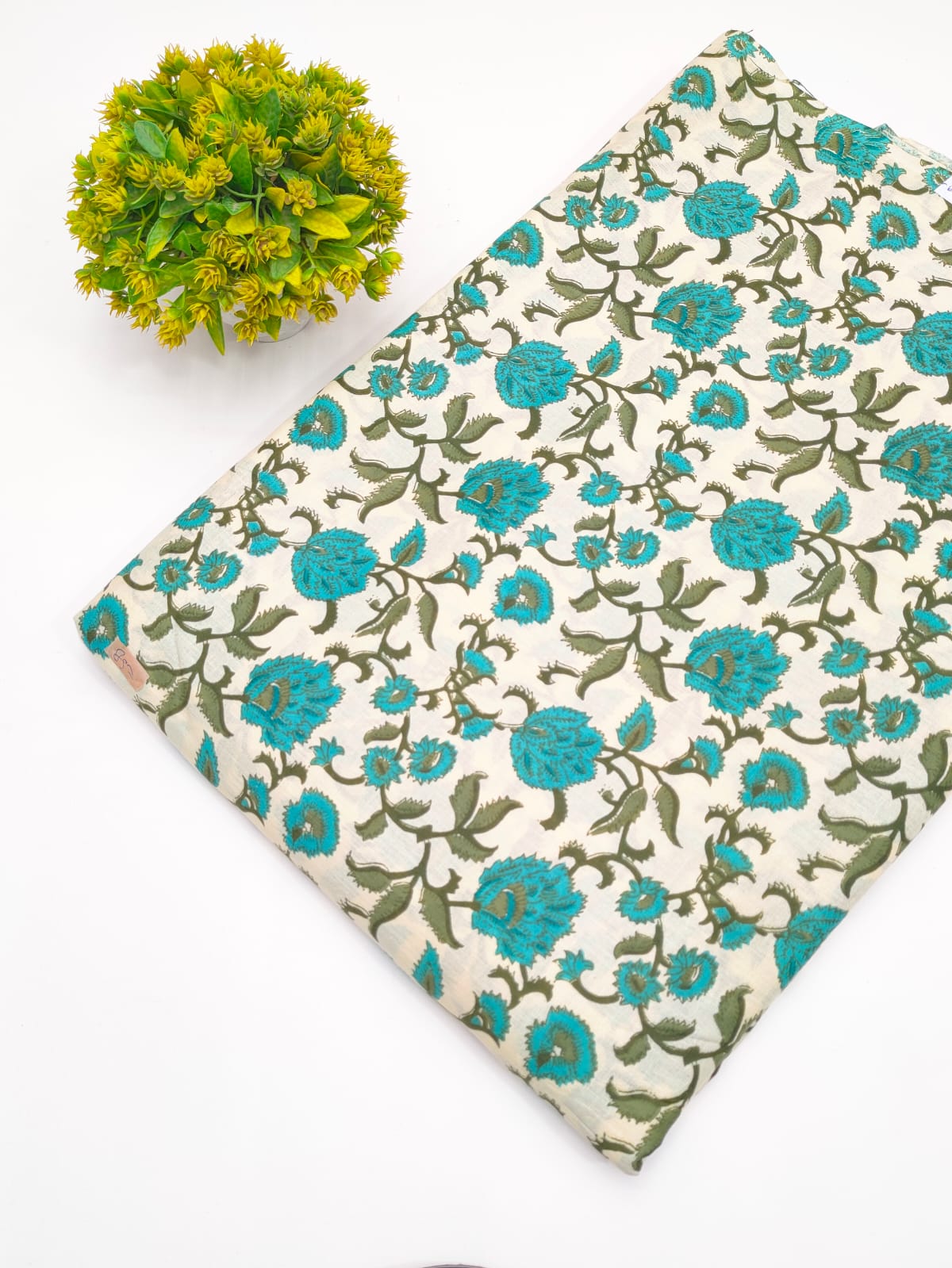 Teal Floral Jaal Screen Print Pure Cotton Fabric - JBRGFD180
