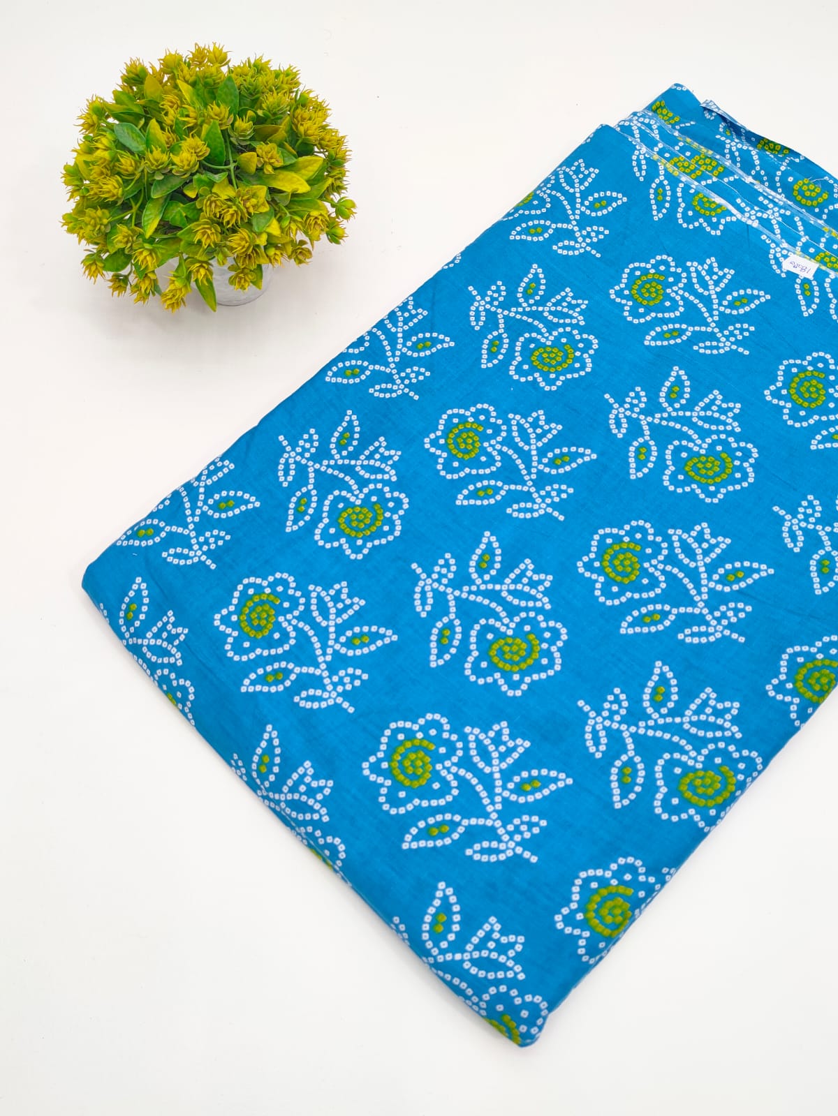Turquoise Blue Bandhani Floral Screen Print Pure Cotton Fabric - JBRGFD128