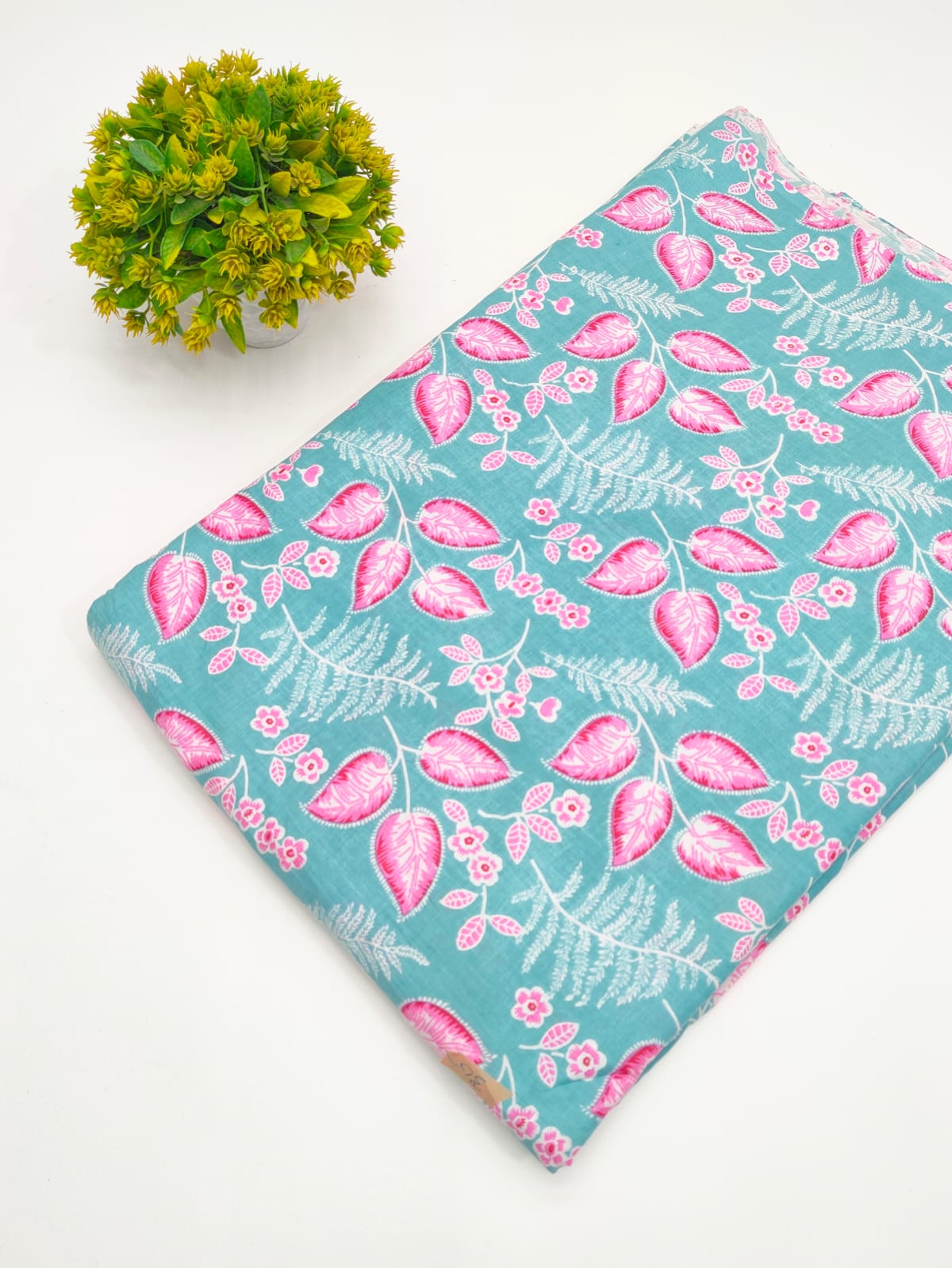 Turquoise Blue Botanical Vine Screen Print Pure Cotton Fabric - JBRGFD120