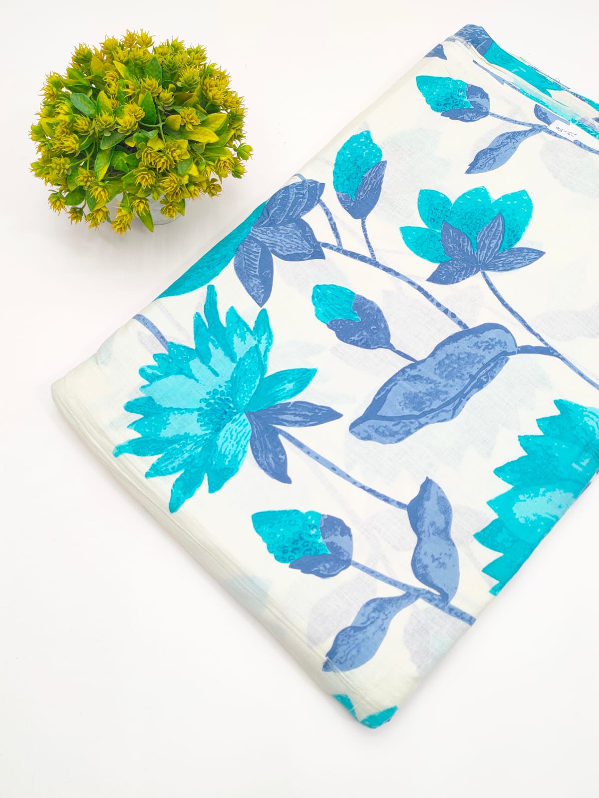 Turquoise Blue Botanical Vine Screen Print Pure Cotton Fabric - JBRGFD151