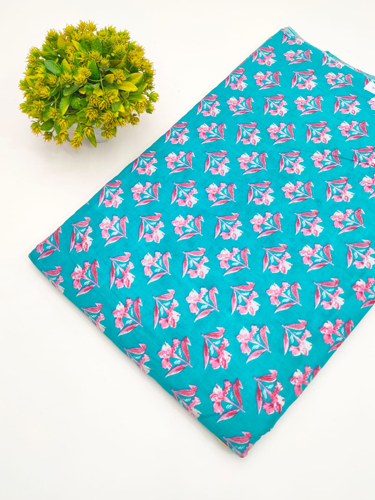 Turquoise Blue Floral Booti Screen Print Pure Cotton Fabric - JBRGFD146