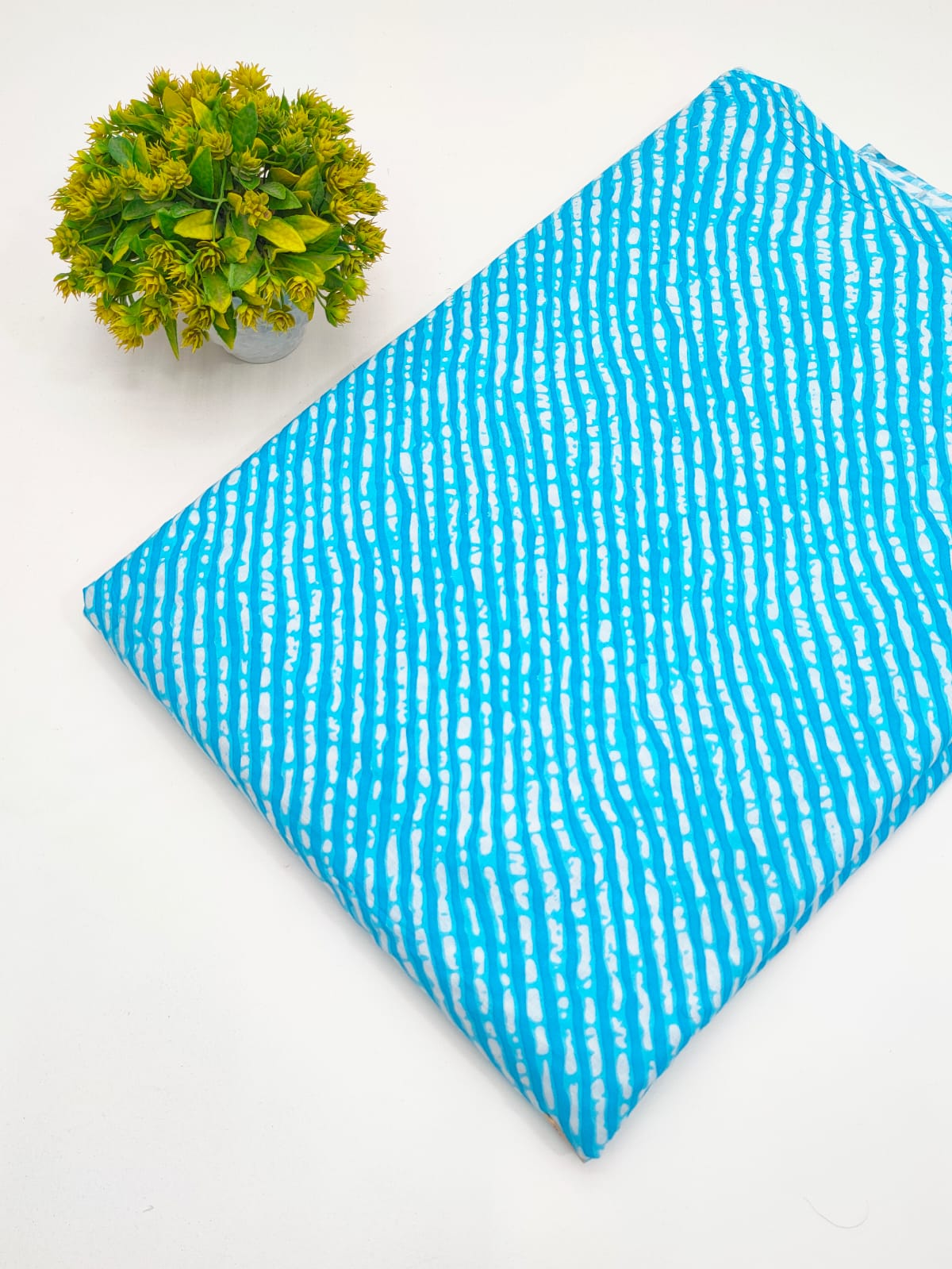Turquoise Blue Wavy Stripe Screen Print Pure Cotton Fabric - JBRGFD45