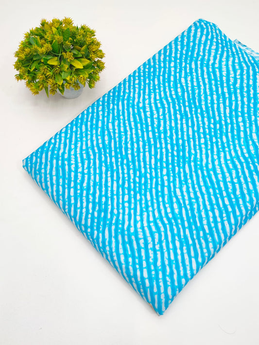 Turquoise Blue Wavy Stripe Screen Print Pure Cotton Fabric - JBRGFD45
