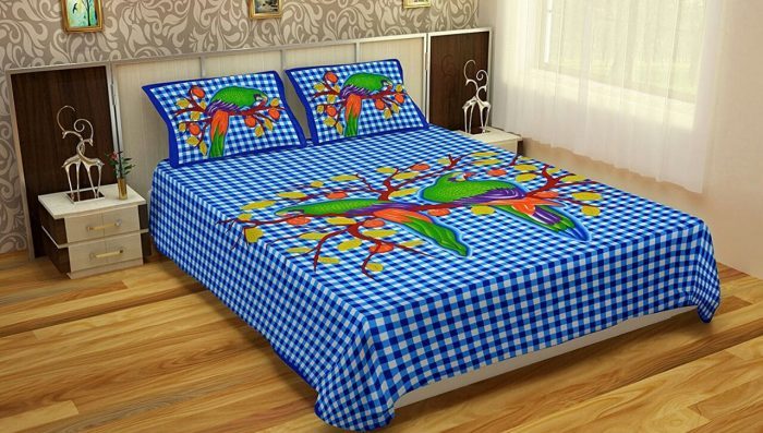 Blue Animal Print Pure Cotton King Size Bedsheet With 2 Pillow Covers
