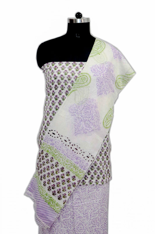 Floral Block Print Salwar suits with Mulmul Dupatta - JB305