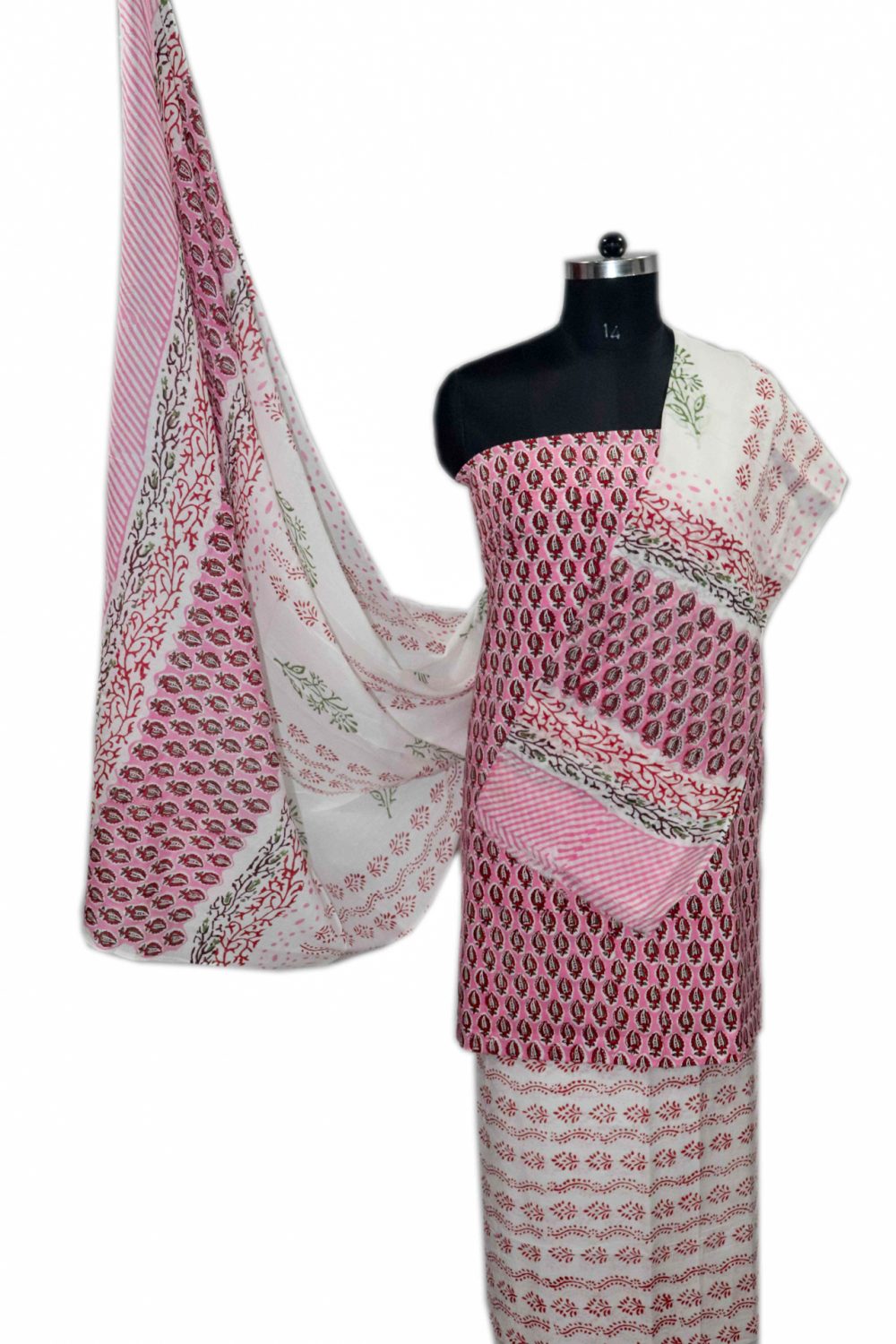 Floral Block Print Salwar suits with Mulmul Dupatta - JB312