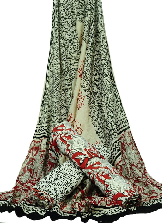 Pure Cotton Hand Block Printed Unstitched Suit With Chiffon Dupatta - JBGC71