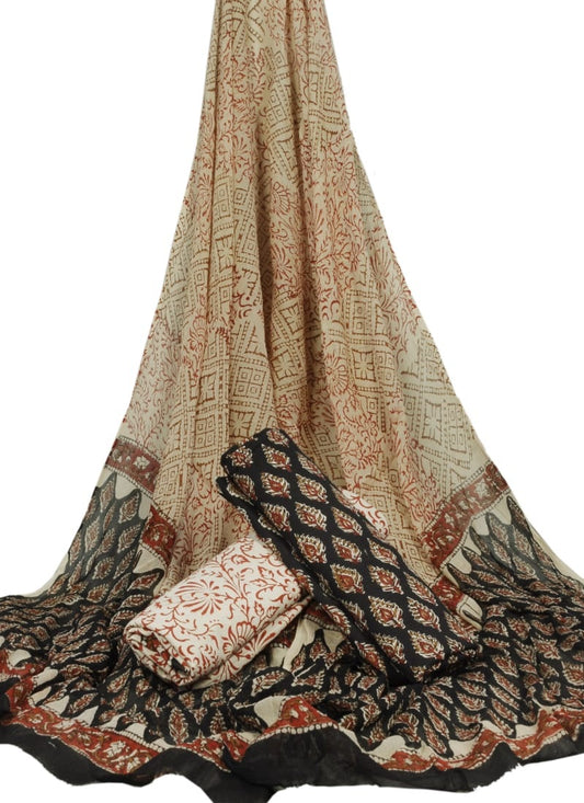Pure Cotton Hand Block Printed Unstitched Suit With Chiffon Dupatta - JBGC68