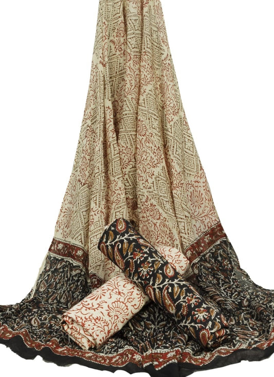 Pure Cotton Hand Block Printed Unstitched Suit With Chiffon Dupatta - JBGC65