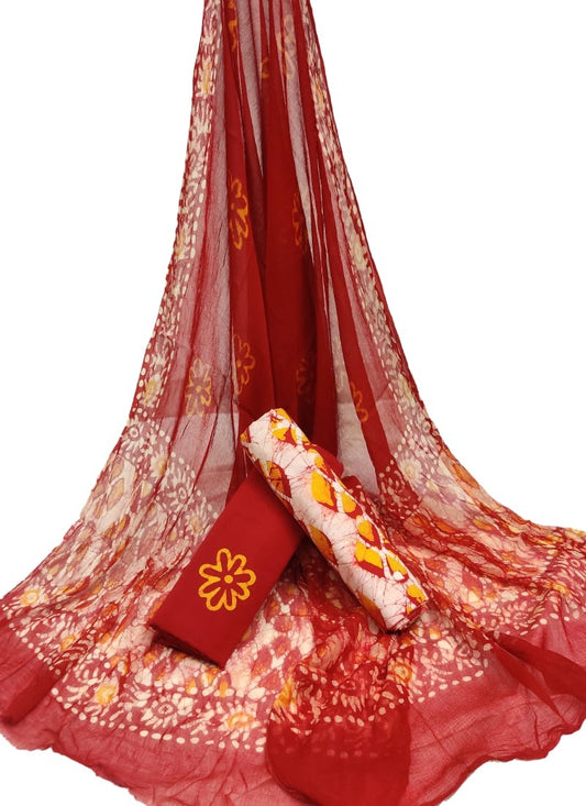 Pure Cotton Hand Block Printed Unstitched Suit With Chiffon Dupatta - JBGC62