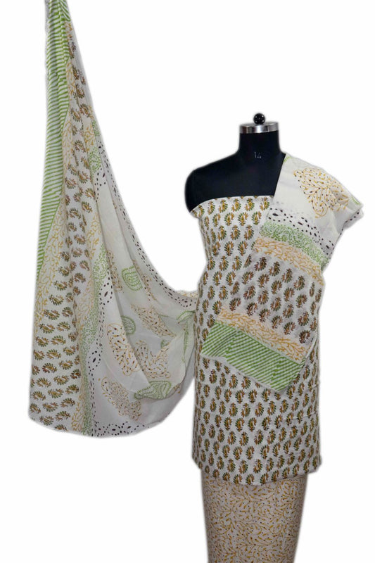 Floral Block Print Salwar suits with Mulmul Dupatta - JB313