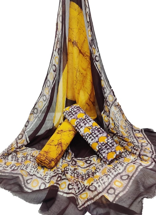 Cotton Unstitched Hand Block Printed Suit With Chiffon Dupatta - JBGC61