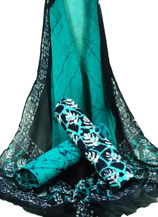 Hand Block Printed Pure Cotton Unstitched Suit With Chiffon Dupatta - JBGC60