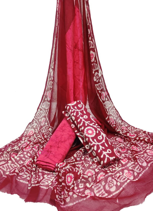 Pure Cotton Hand Block Printed Unstitched Suit With Chiffon Dupatta - JBGC59