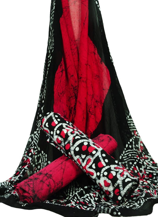 Cotton Unstitched Hand Block Printed Suit With Chiffon Dupatta - JBGC58