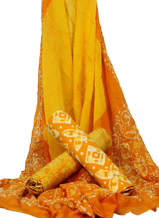 Hand Block Printed Pure Cotton Unstitched Suit With Chiffon Dupatta - JBGC57