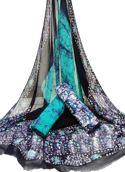 Pure Cotton Hand Block Printed Unstitched Suit With Chiffon Dupatta - JBGC56