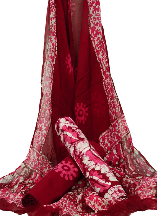 Cotton Unstitched Hand Block Printed Suit With Chiffon Dupatta - JBGC54