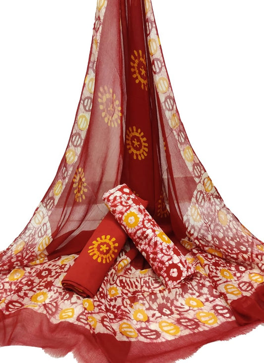Hand Block Printed Pure Cotton Unstitched Suit With Chiffon Dupatta - JBGC53