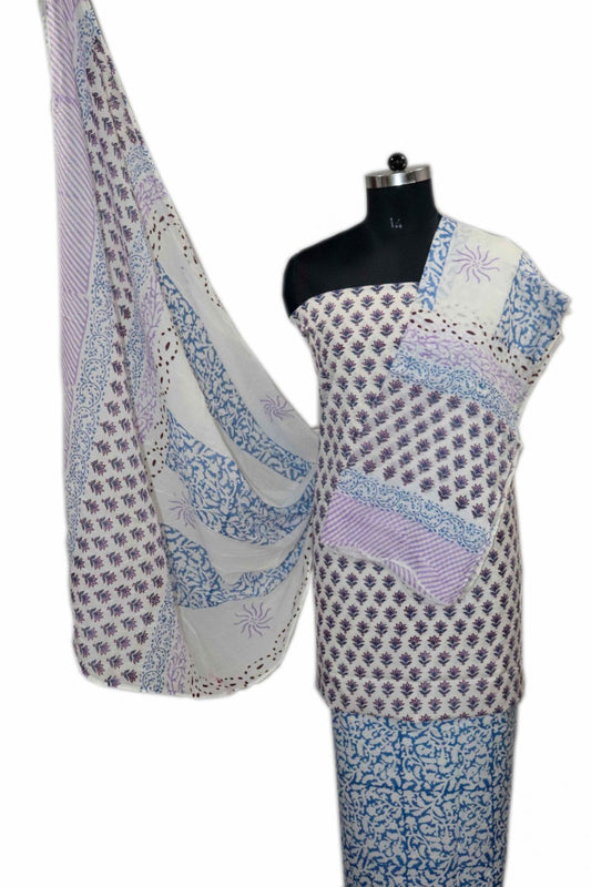 Floral Block Print Salwar suits with Mulmul Dupatta - JB314