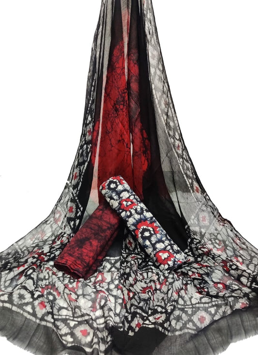 Hand Block Printed Pure Cotton Unstitched Suit With Chiffon Dupatta - JBGC50