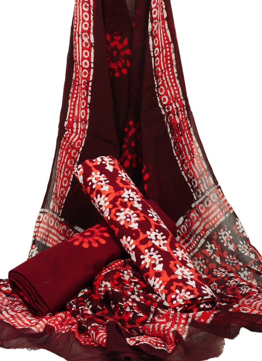 Pure Cotton Hand Block Printed Unstitched Suit With Chiffon Dupatta - JBGC49