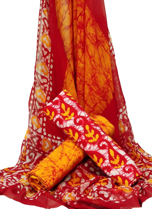 Cotton Unstitched Hand Block Printed Suit With Chiffon Dupatta - JBGC48