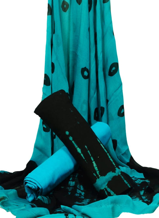 Hand Block Printed Pure Cotton Unstitched Suit With Chiffon Dupatta - JBGC47