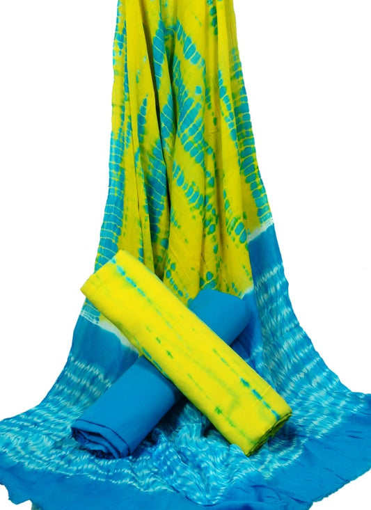 Pure Cotton Hand Block Printed Unstitched Suit With Chiffon Dupatta - JBGC46