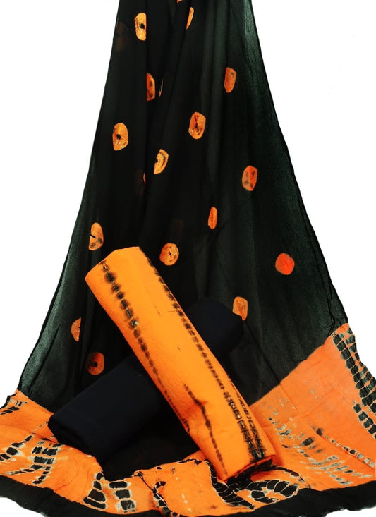 Cotton Unstitched Hand Block Printed Suit With Chiffon Dupatta - JBGC45
