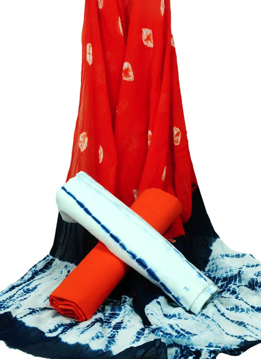 Hand Block Printed Pure Cotton Unstitched Suit With Chiffon Dupatta - JBGC44